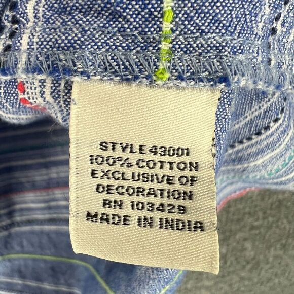 Caffe Marrakesh Popover Blouse Top Womens 1X Blue Striped Boho Peasant Tassel - Picture 9 of 13